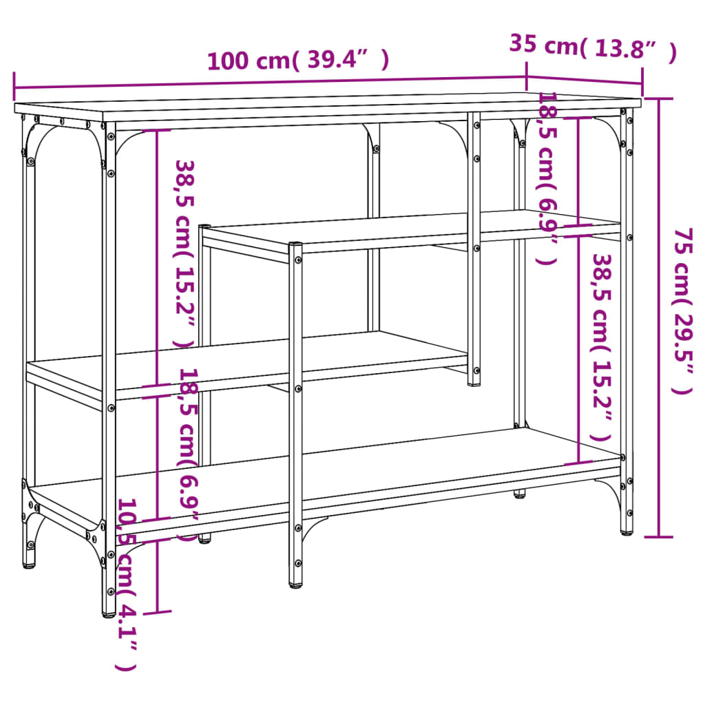 Console Table with Shelves Brown Oak 100x35x75 cm