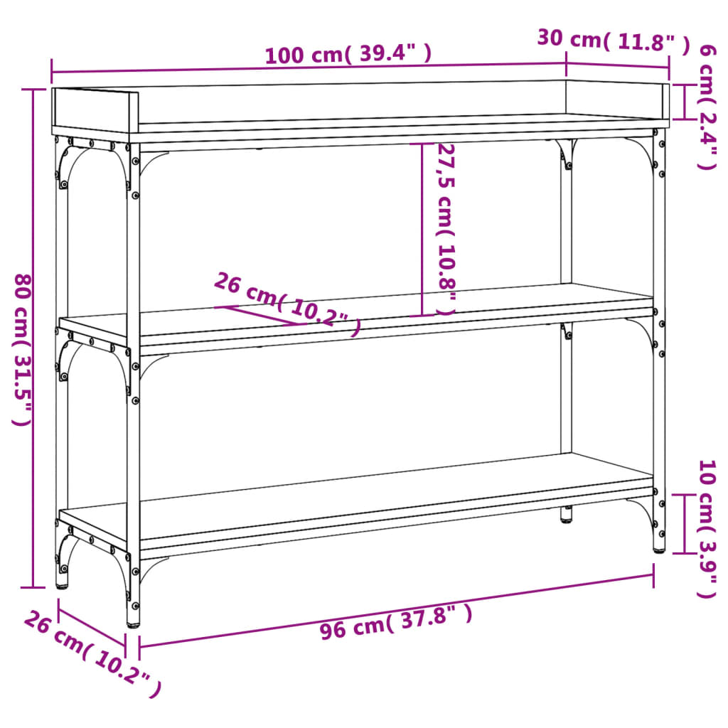 Console Table with Shelves Brown Oak 100x30x80 cm
