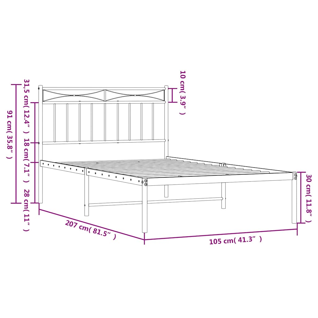Metal Bed Frame Without Mattress 100X200Cm