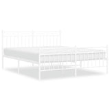 Metal Bed Frame without Mattress with Footboard White 150x200cm