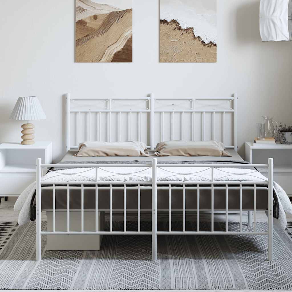 Metal Bed Frame without Mattress with Footboard White 150x200cm