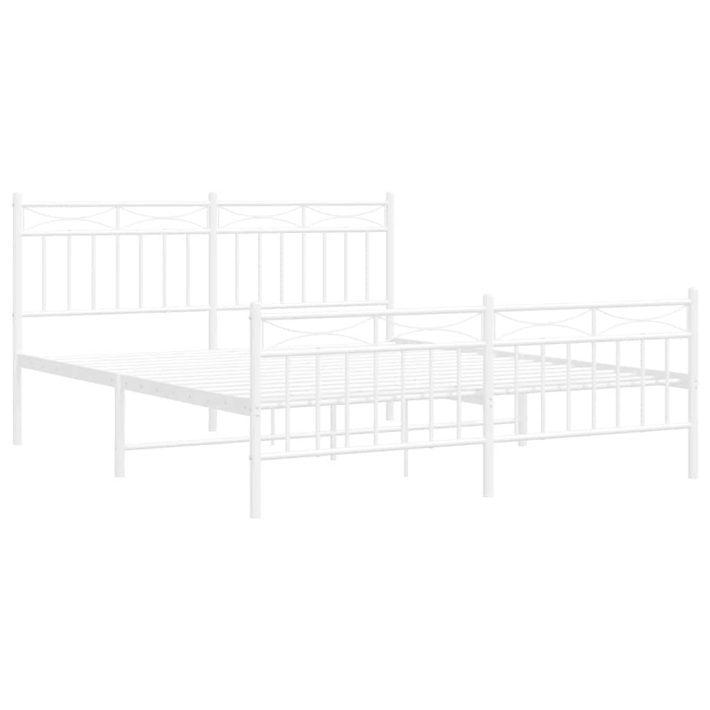 Metal Bed Frame without Mattress with Footboard White 150x200cm