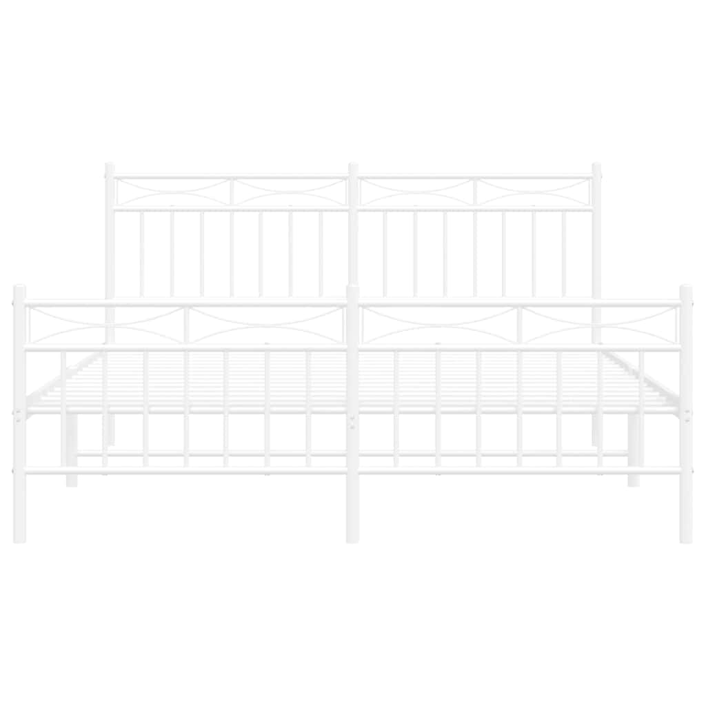 Metal Bed Frame without Mattress with Footboard White 150x200cm
