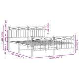 Metal Bed Frame without Mattress with Footboard White 150x200cm