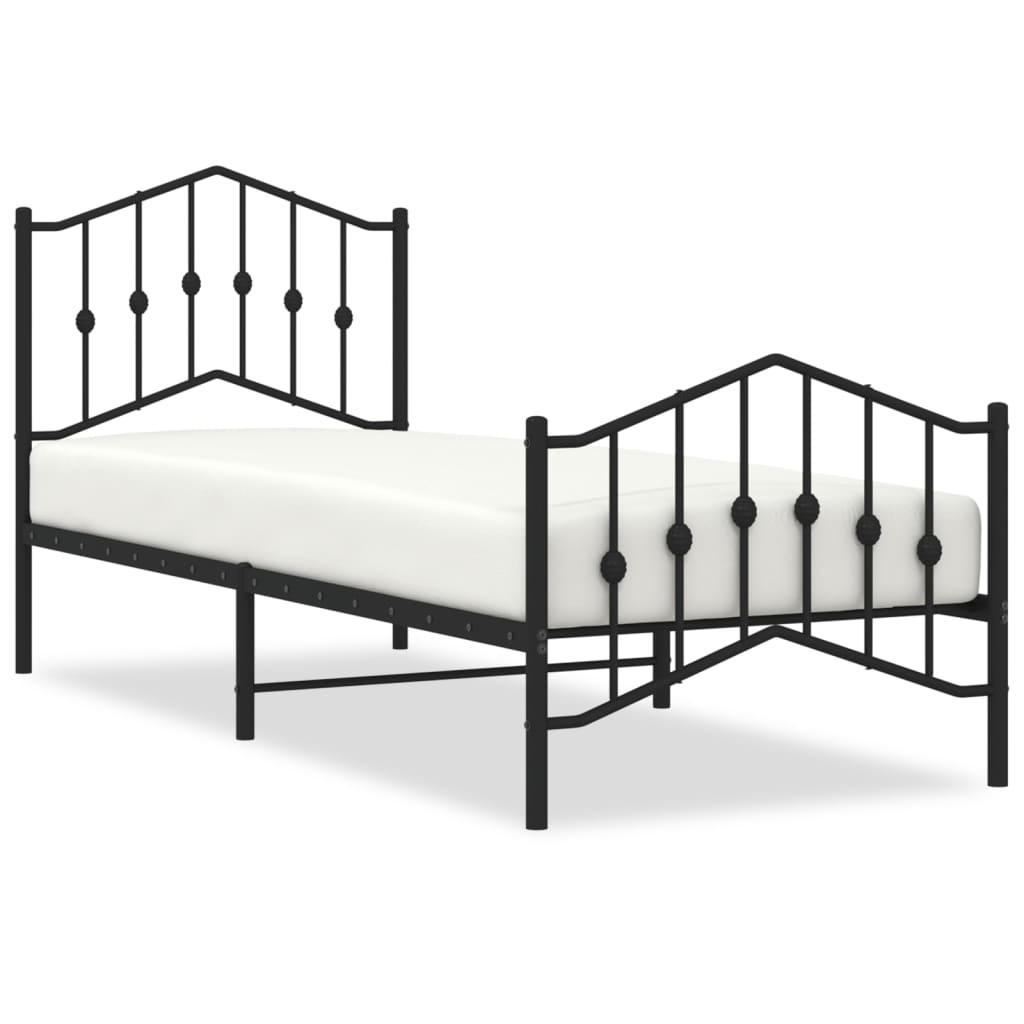 Metal Bed Frame without Mattress with Footboard Black 90x190cm