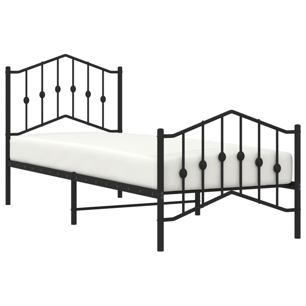 Metal Bed Frame without Mattress with Footboard Black 90x190cm
