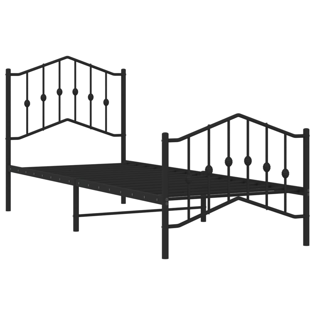 Metal Bed Frame without Mattress with Footboard Black 90x190cm