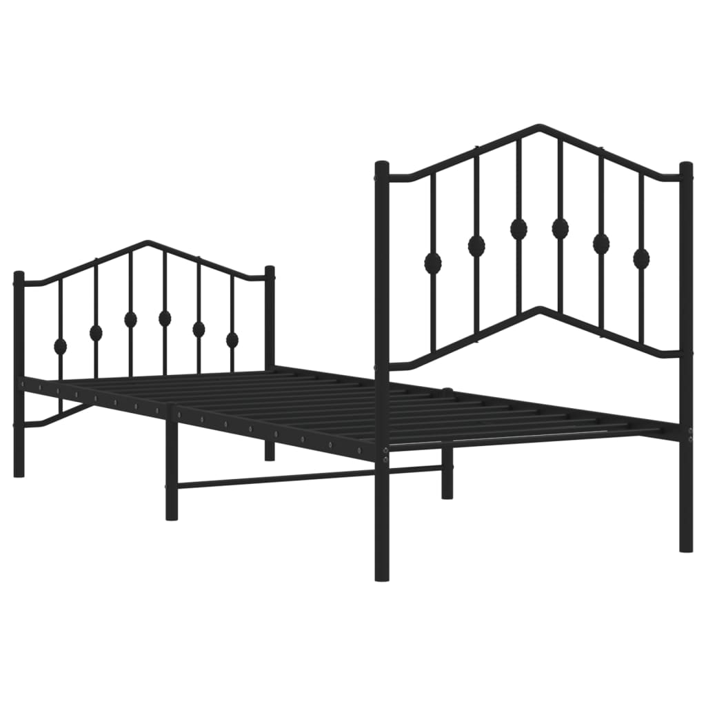 Metal Bed Frame without Mattress with Footboard Black 90x190cm