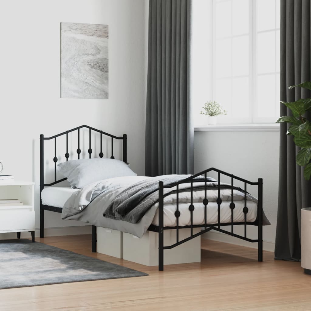 Metal Bed Frame without Mattress with Footboard Black 90x190cm