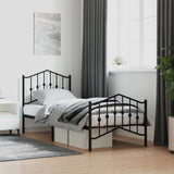 Metal Bed Frame without Mattress with Footboard Black 90x190cm