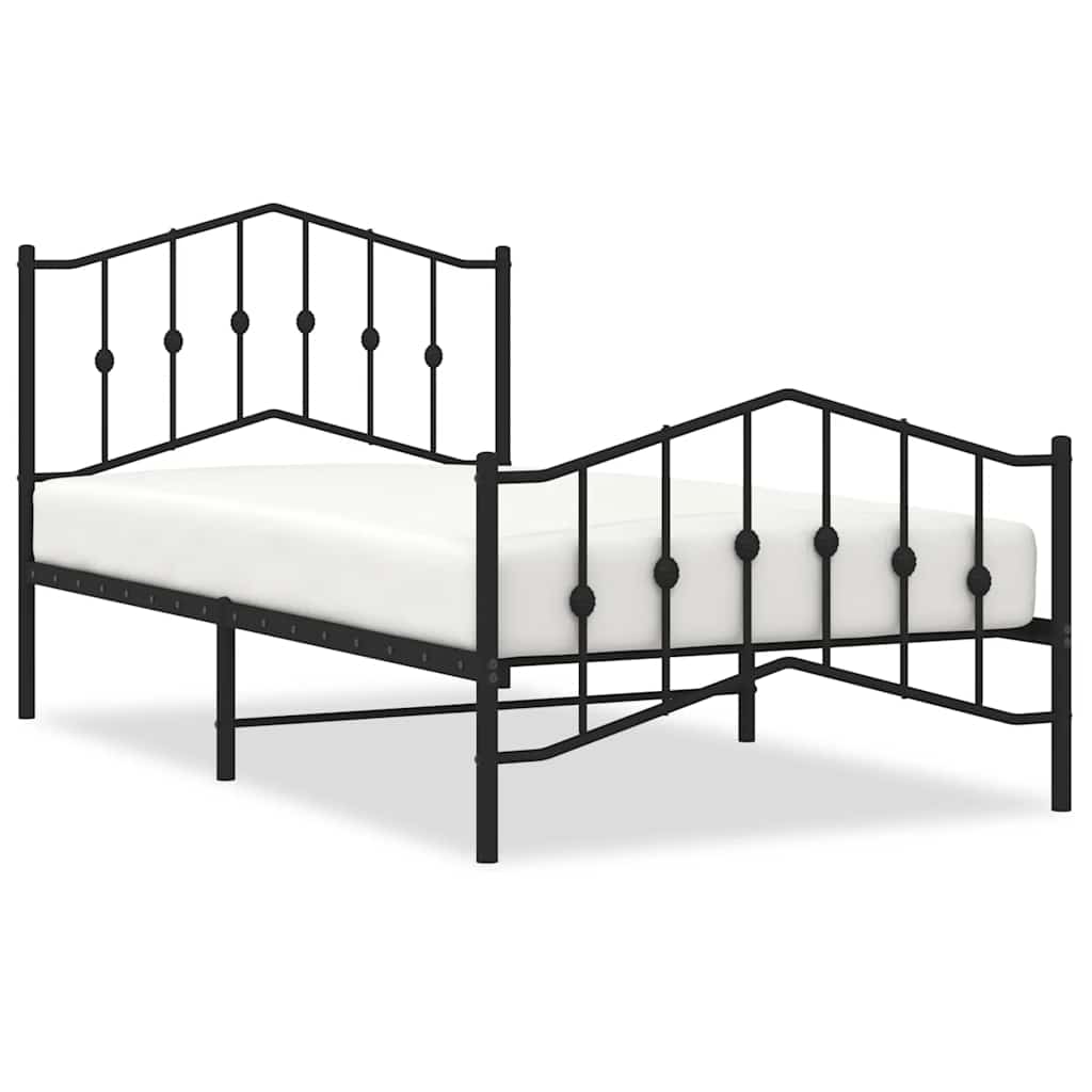 Metal Bed Frame without Mattress with Footboard Black 100x190cm