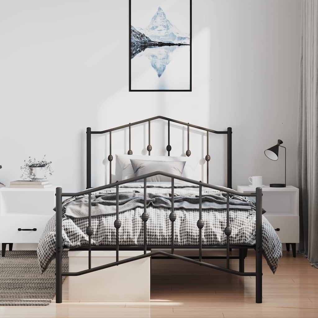 Metal Bed Frame without Mattress with Footboard Black 100x190cm