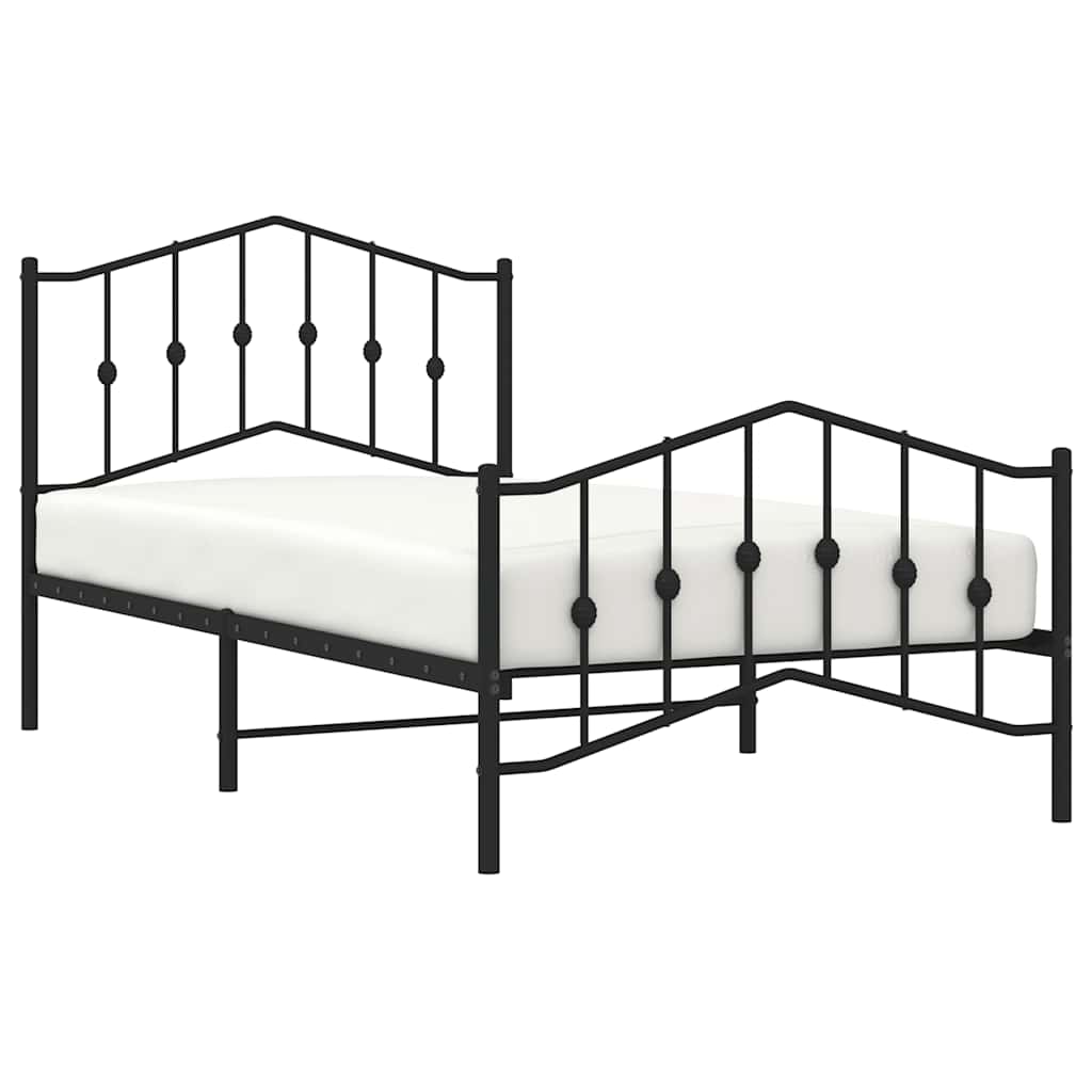 Metal Bed Frame without Mattress with Footboard Black 100x190cm