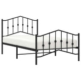 Metal Bed Frame without Mattress with Footboard Black 100x190cm