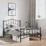 Metal Bed Frame without Mattress with Footboard Black 100x190cm