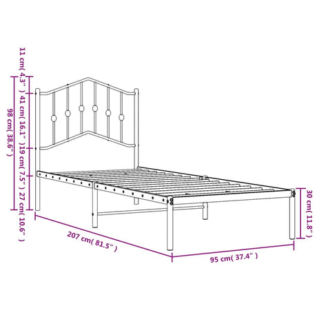 Metal Bed Frame Without Mattress 90X200Cm