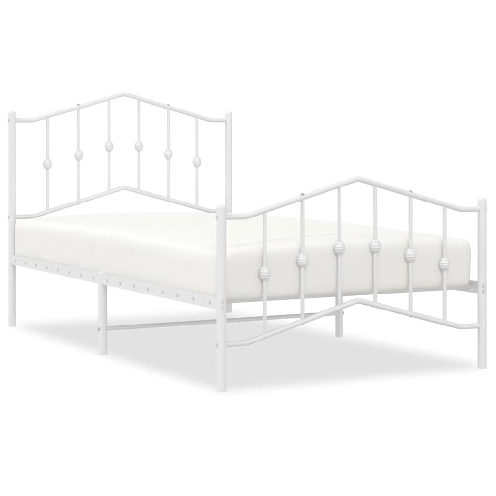 Metal Bed Frame without Mattress with Footboard White 100x190cm