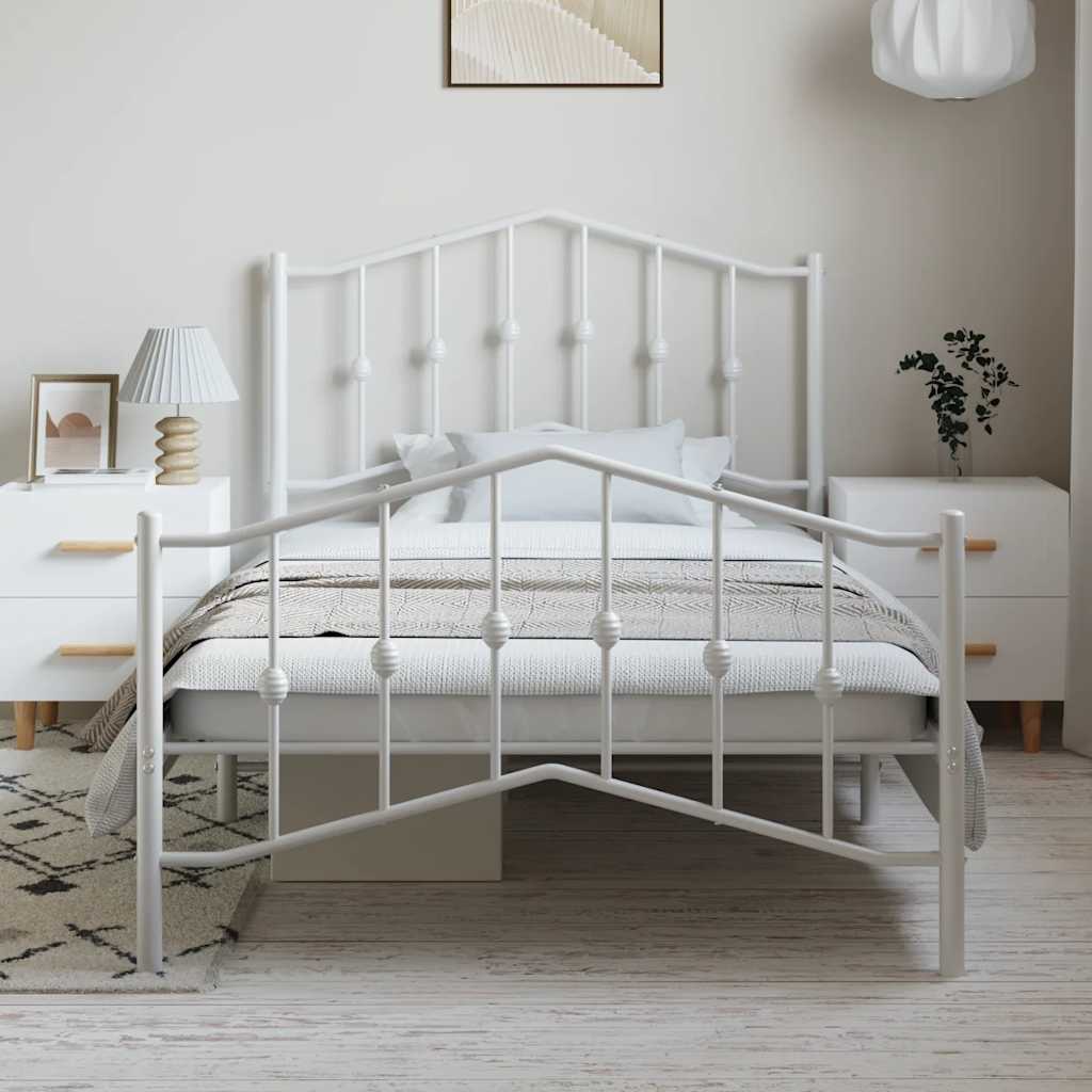 Metal Bed Frame without Mattress with Footboard White 100x190cm