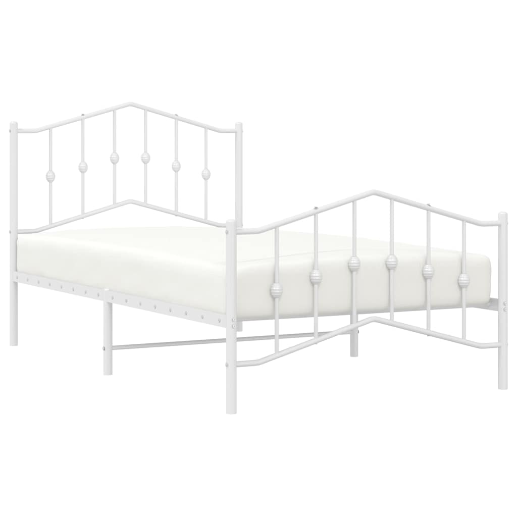 Metal Bed Frame without Mattress with Footboard White 100x190cm
