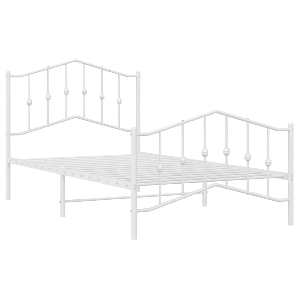 Metal Bed Frame without Mattress with Footboard White 100x190cm