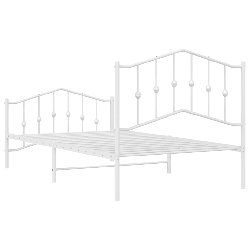 Metal Bed Frame without Mattress with Footboard White 100x190cm