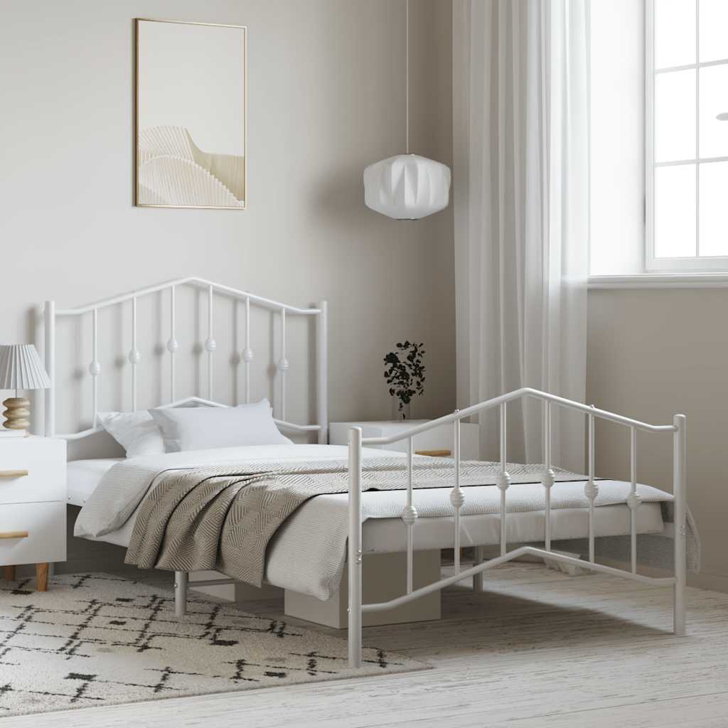 Metal Bed Frame without Mattress with Footboard White 100x190cm