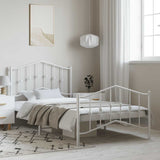 Metal Bed Frame without Mattress with Footboard White 100x190cm