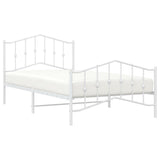 Metal Bed Frame without Mattress with Footboard White 107x203cm