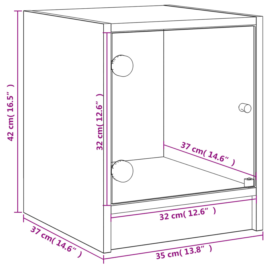 Bedside Cabinet With Glass Door 35X37X42 Cm