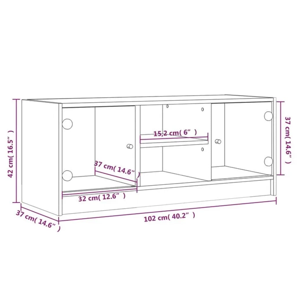 Tv Cabinet With Glass Doors 102X37X42 Cm