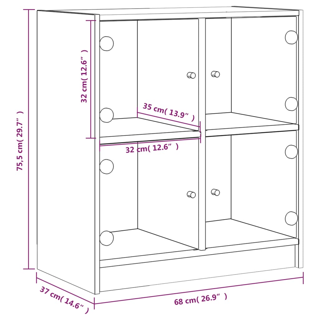 Side Cabinet With Glass Doors 68X37X75.5 Cm