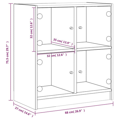Side Cabinet With Glass Doors 68X37X75.5 Cm