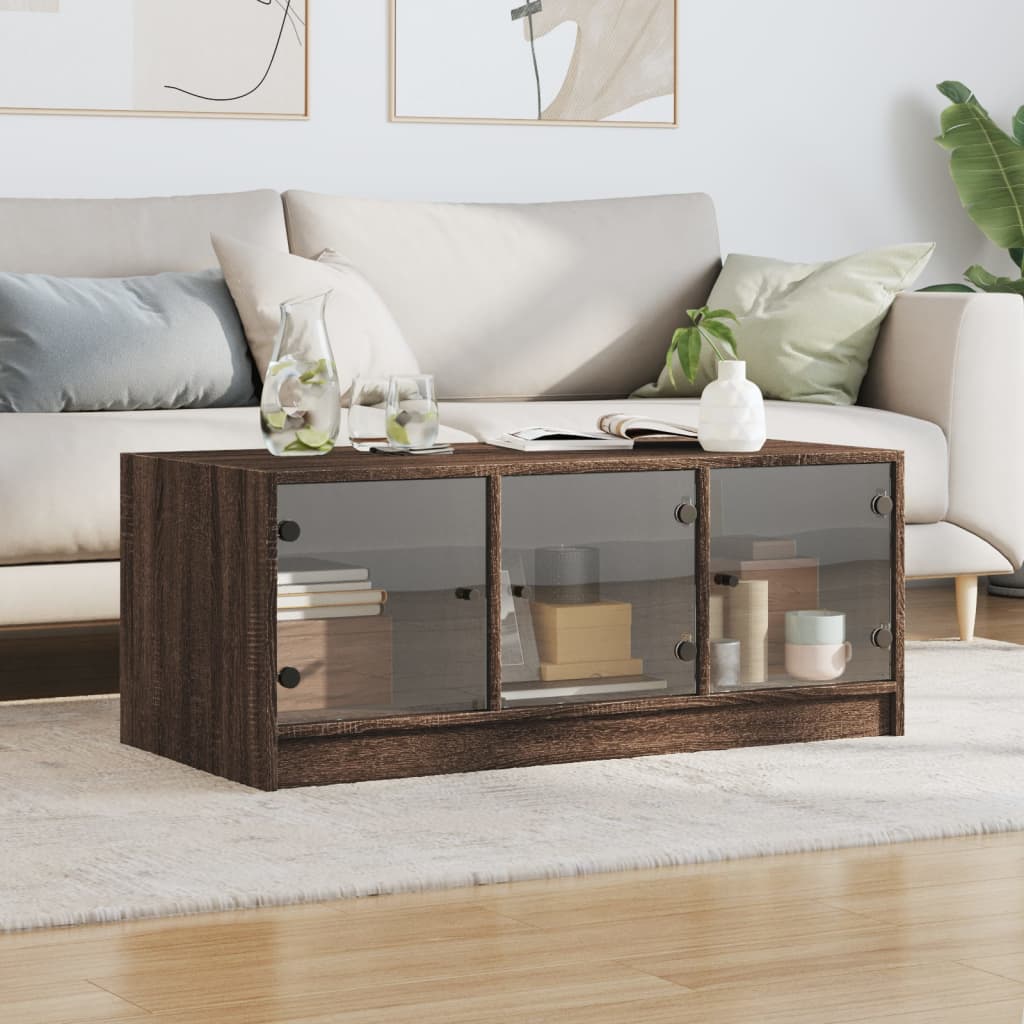 Coffee Table with Glass Doors Brown Oak 102x50x42 cm