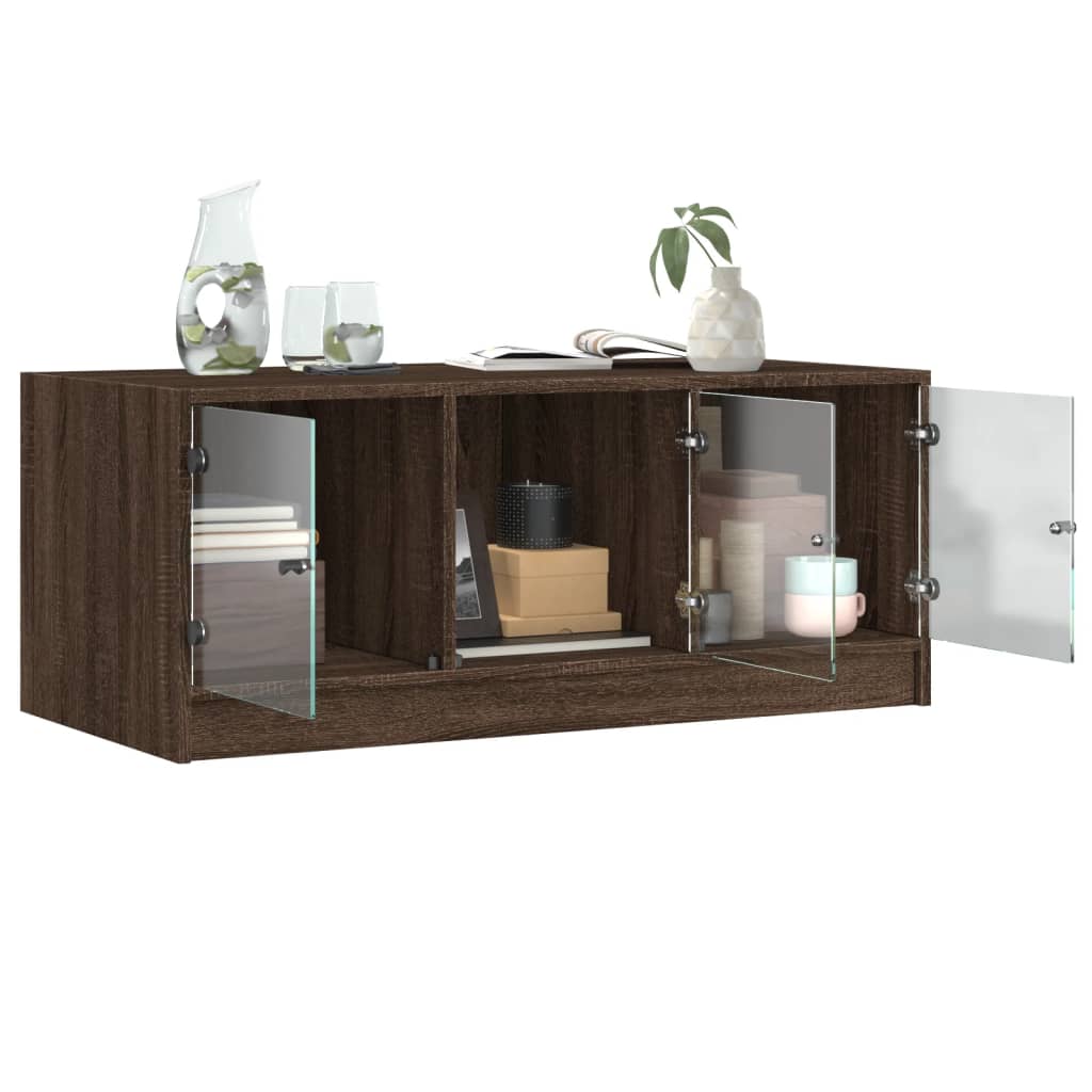 Coffee Table with Glass Doors Brown Oak 102x50x42 cm