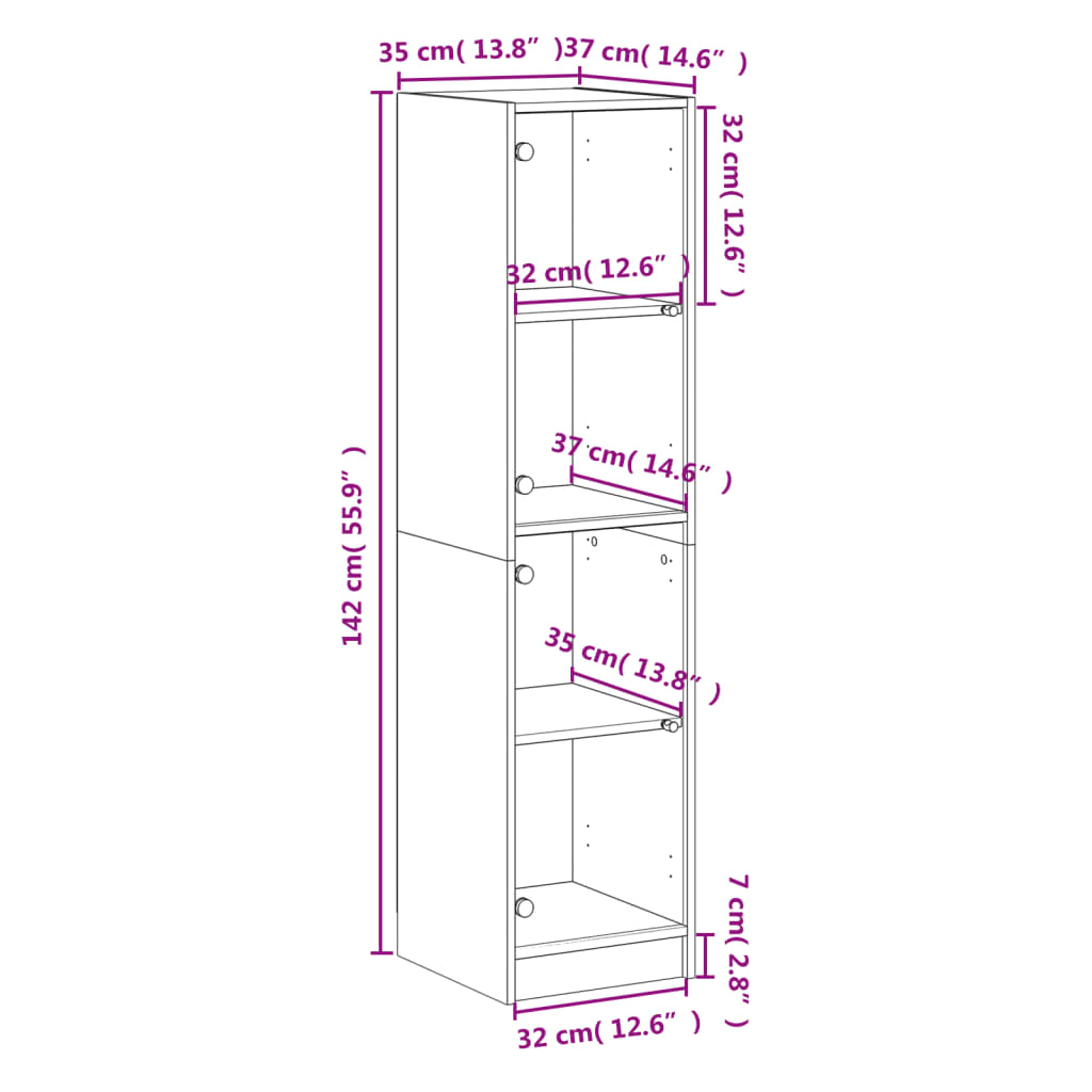 Highboard With Glass Doors 35X37X142 Cm