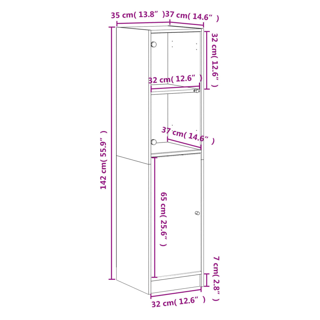 Highboard With Glass Door 35X37X142 Cm