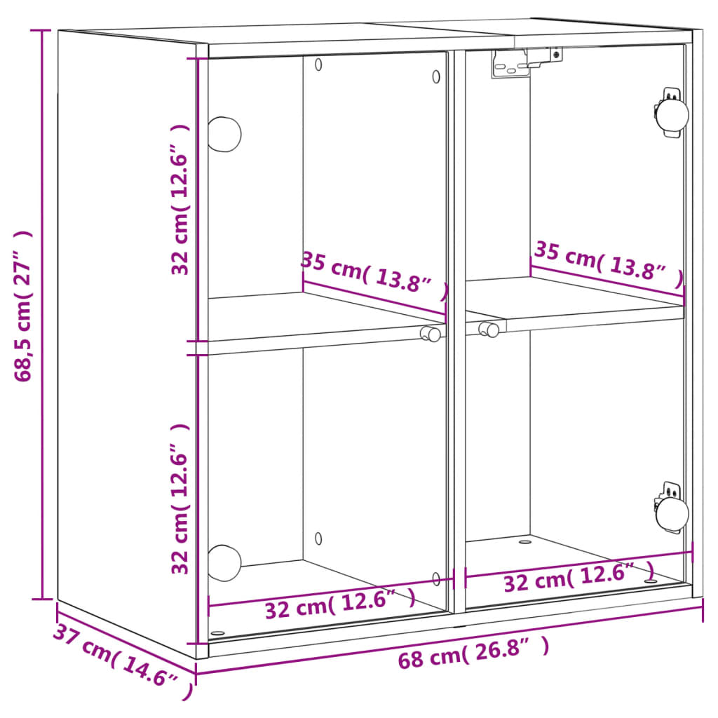 Wall Cabinet With Glass Doors 68X37X68.5 Cm