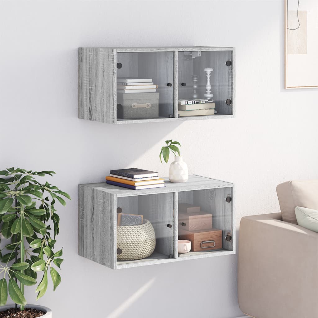Wall Cabinets With Glass Doors 2 Pcs 68.5X37X35 Cm