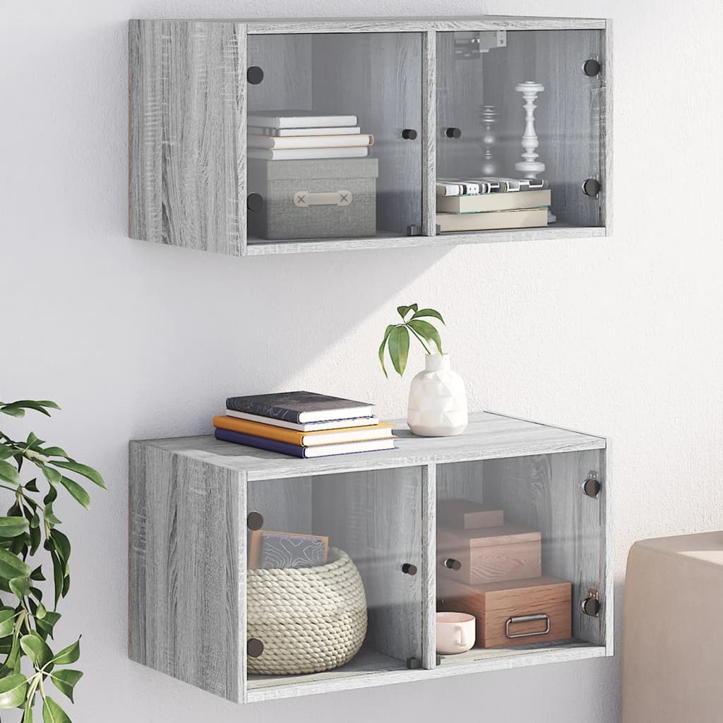 Wall Cabinets With Glass Doors 2 Pcs 68.5X37X35 Cm