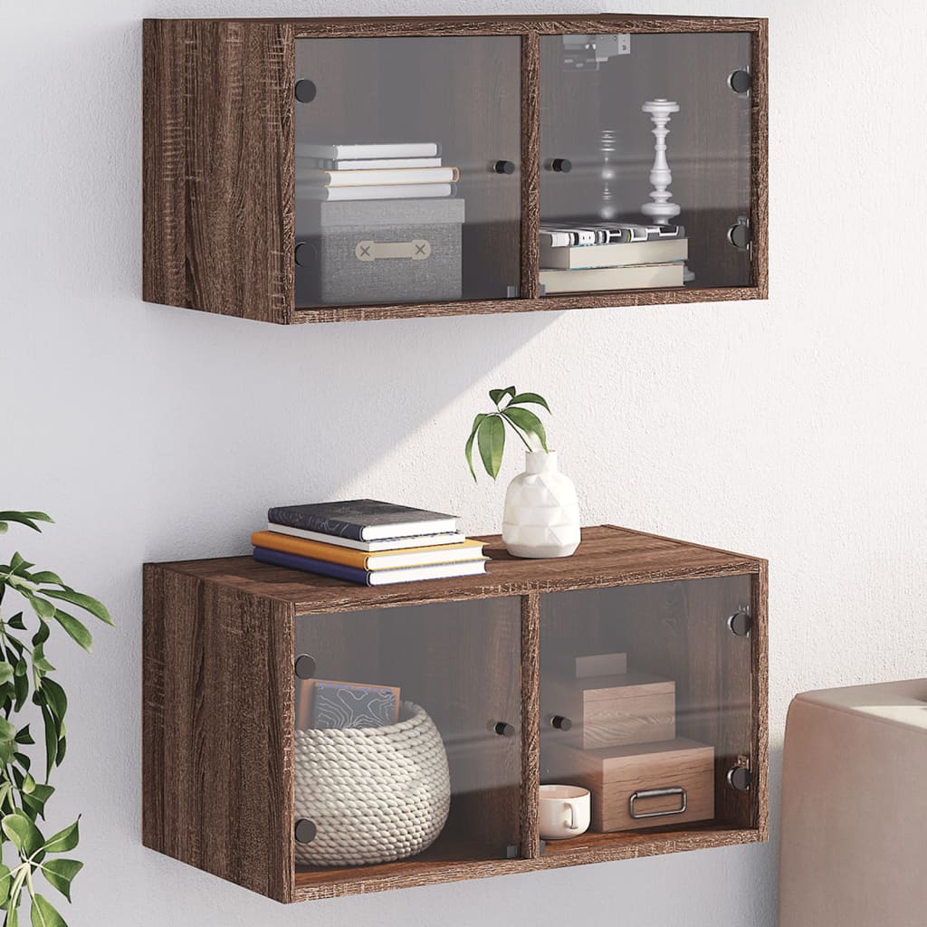 Wall Cabinets With Glass Doors 2 Pcs 68.5X37X35 Cm