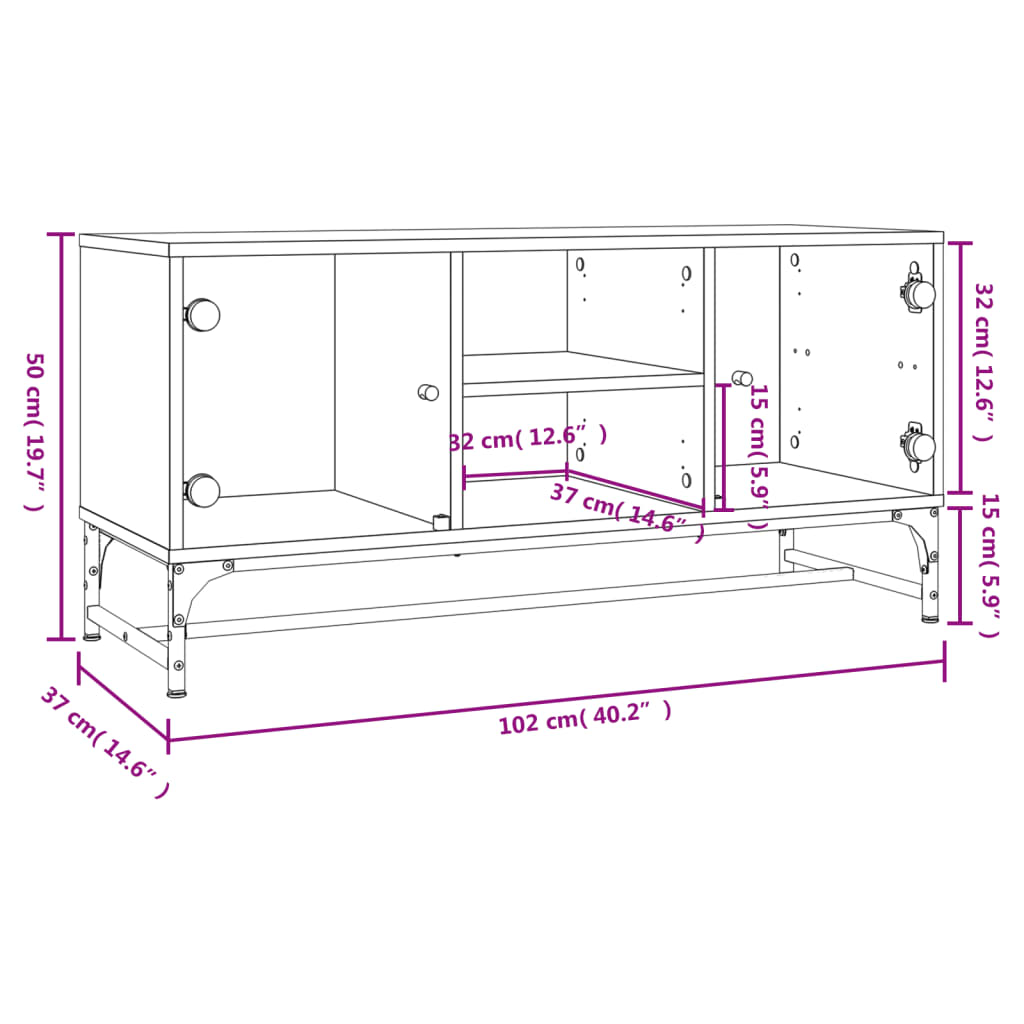 Tv Cabinet With Glass Doors 102X37X50 Cm