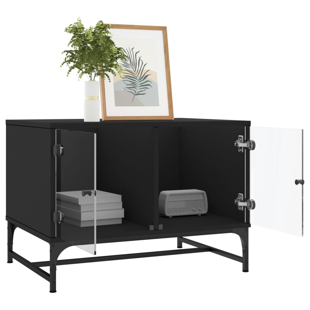 Coffee Table With Glass Doors 68.5X50X50 Cm