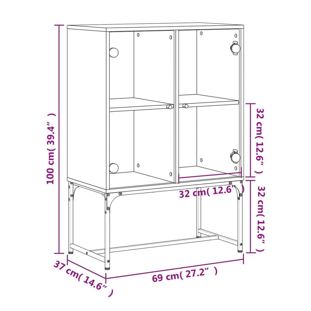 Side Cabinet With Glass Doors 69X37X100 Cm