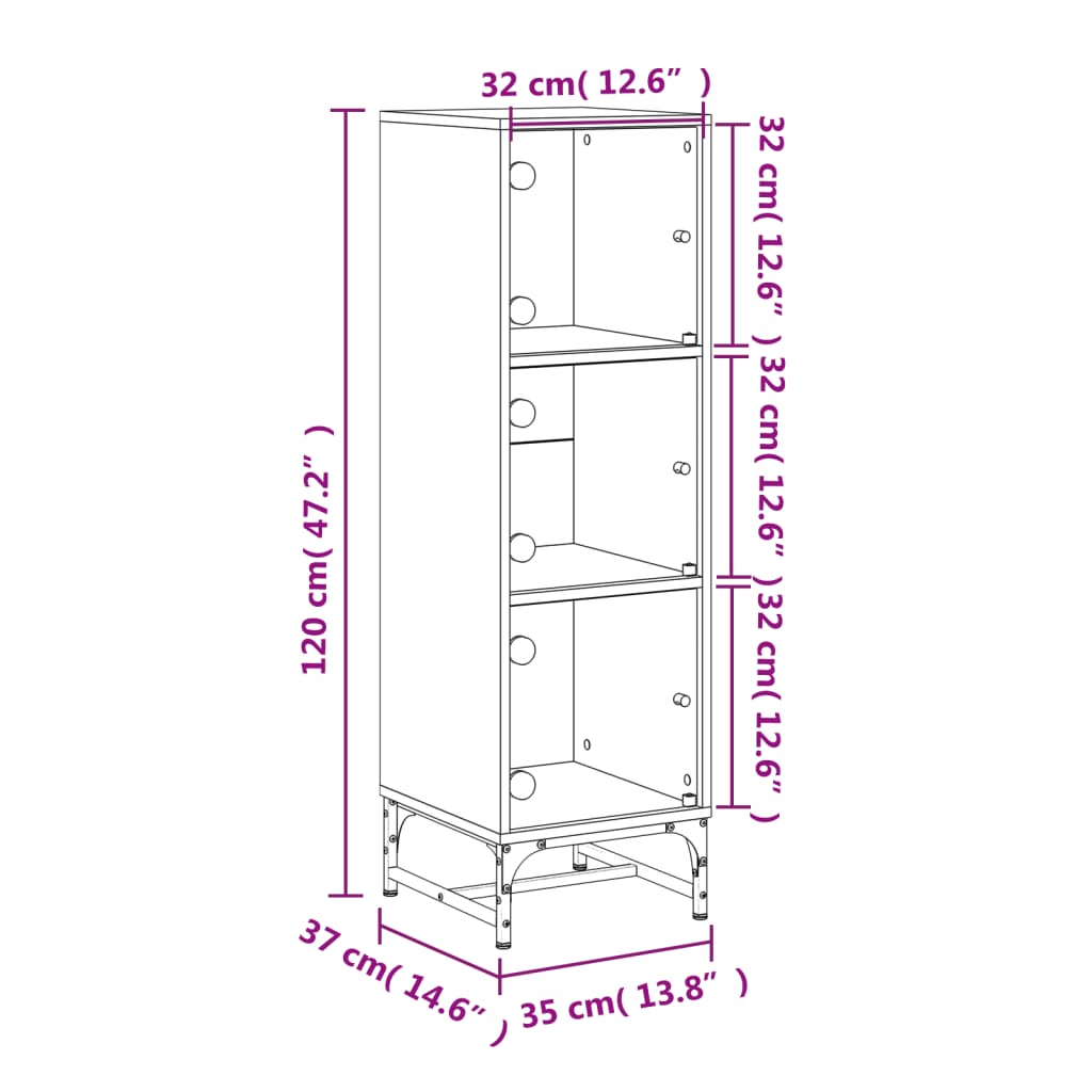 Highboard With Glass Doors 35X37X120 Cm