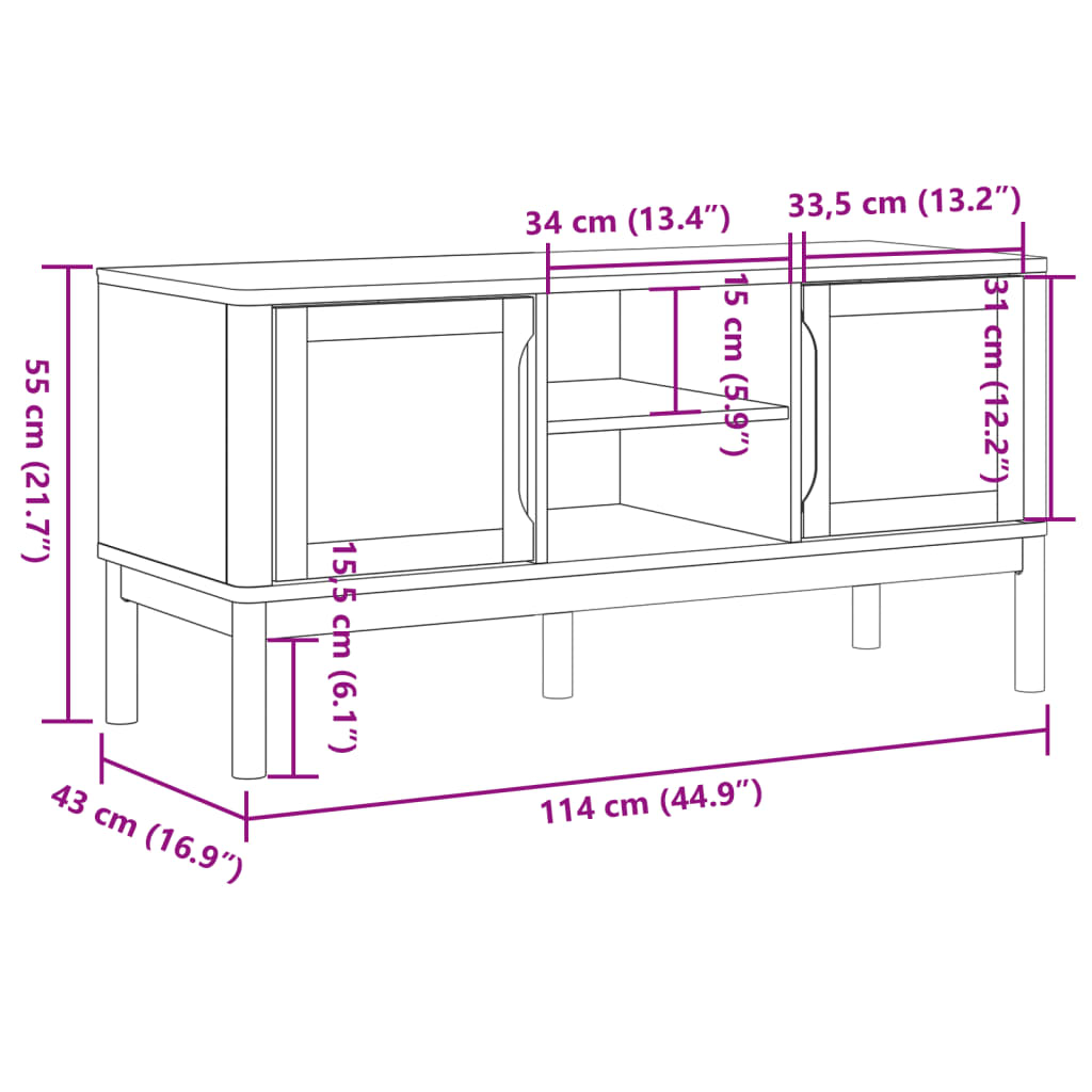 Tv Cabinet Floro 114X43X55 Cm Solid Wood Pine