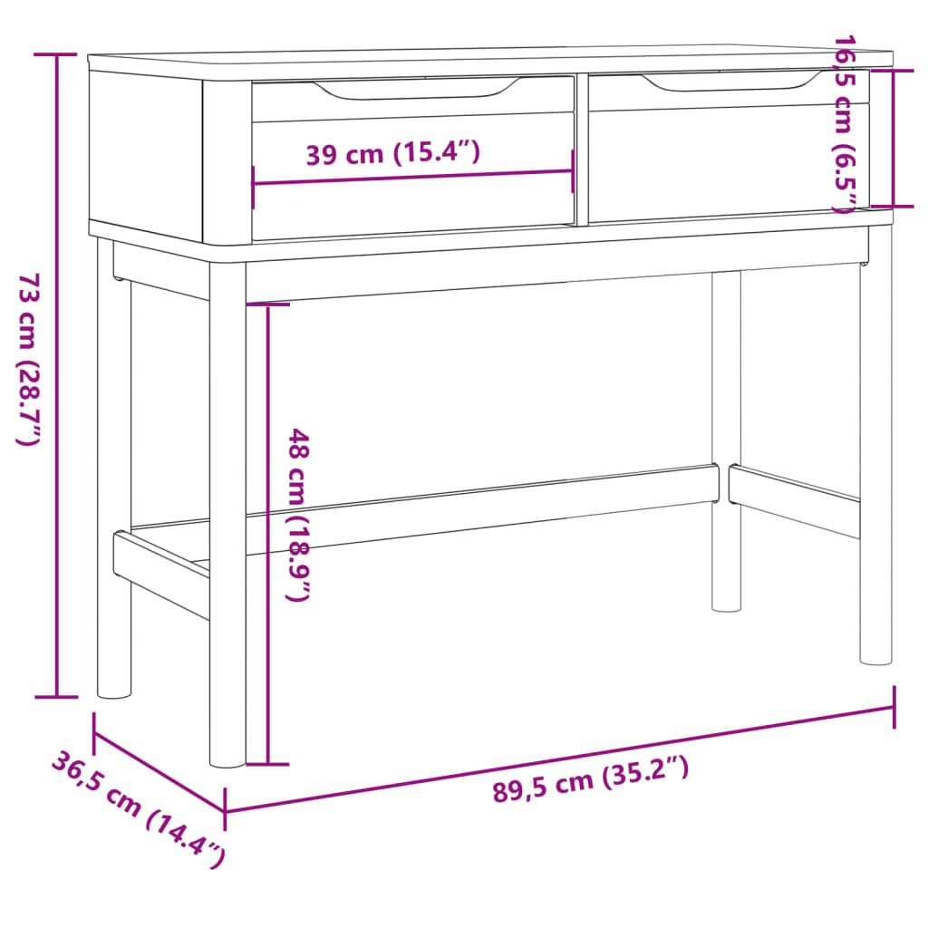 Console Table Floro 89.5X36.5X73 Cm Solid Wood Pine