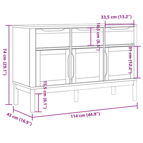 Sideboard Floro 114X43X74 Cm Solid Wood Pine