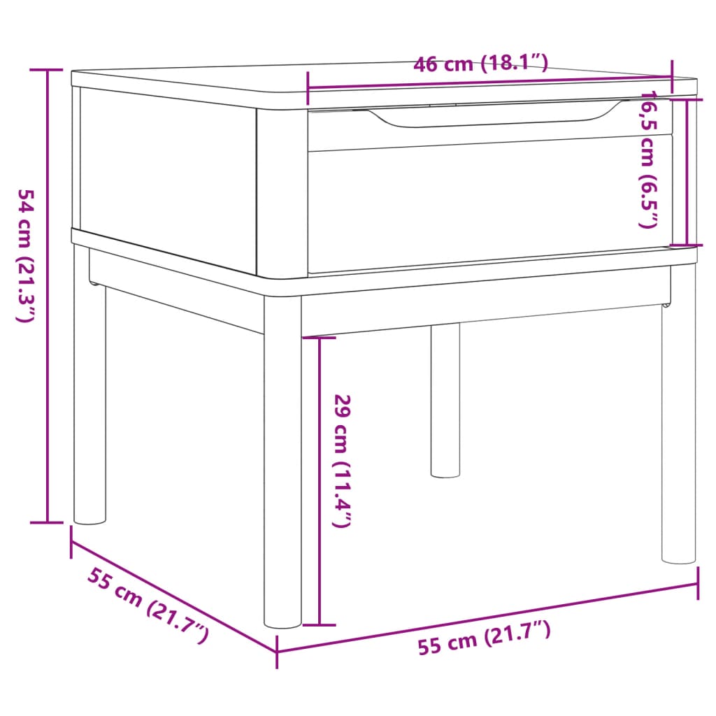 Lamp Table Floro 55X55X54 Cm Solid Wood Pine