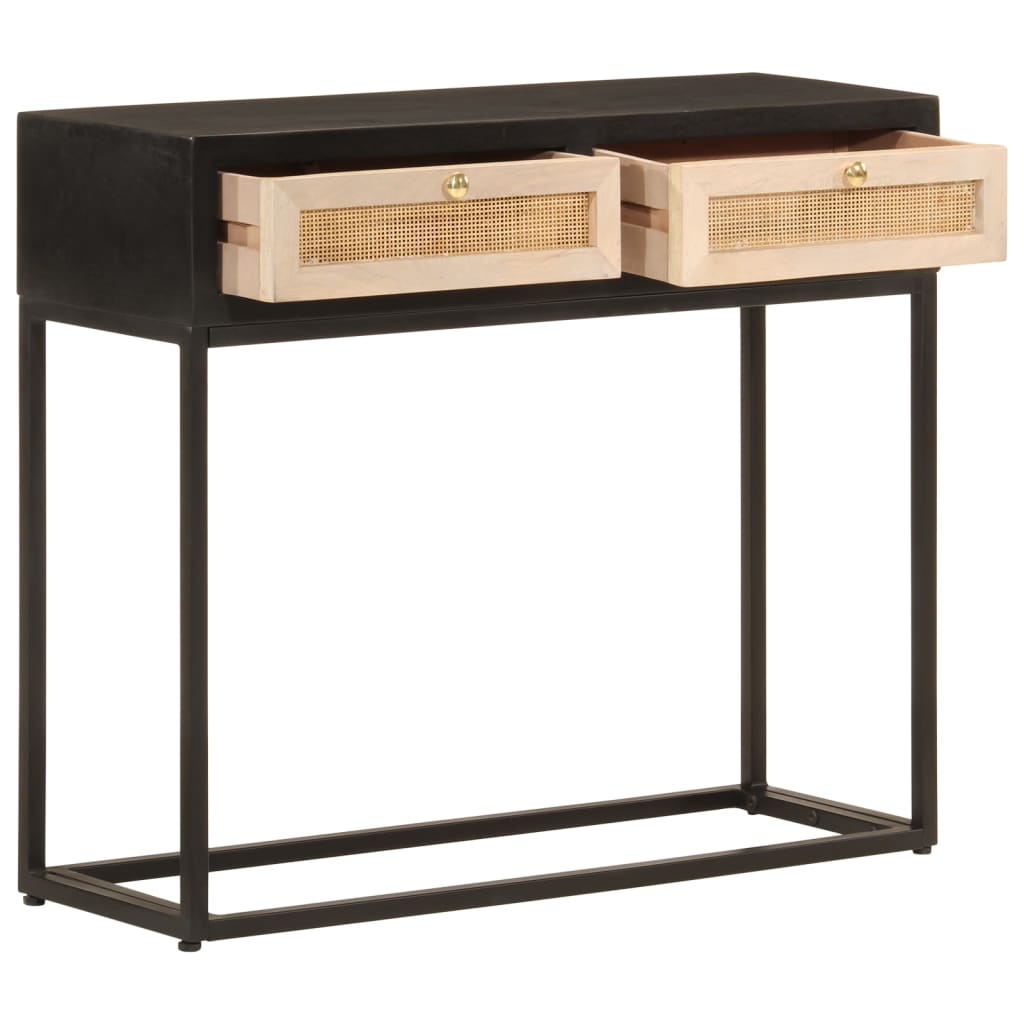 Console Table Black Solid Wood Mango And Iron