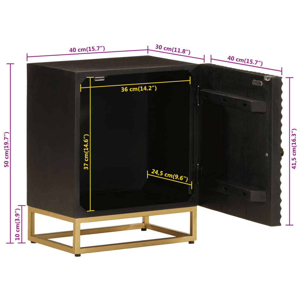 Bedside Cabinet Black Solid Wood Mango And Iron